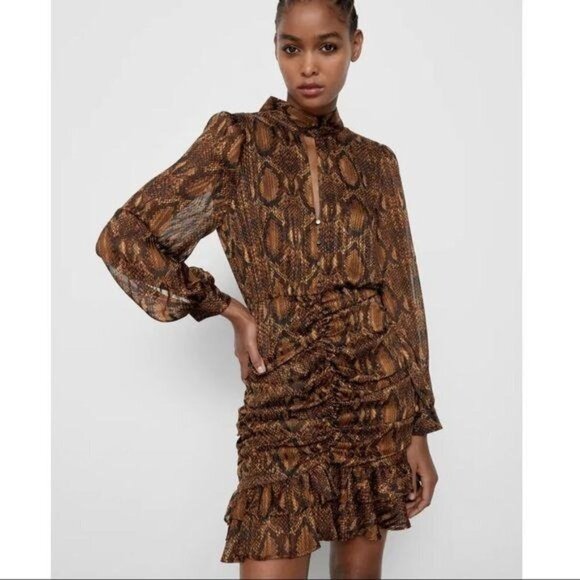 ZARA Snake Print Ruched Dress - Picture 1 of 4